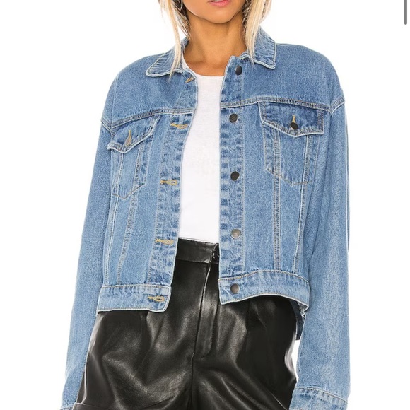 Superdown Revolve Raya Rhinestone Fringe Jacket in Light Blue Wash size medium. - Picture 4 of 8